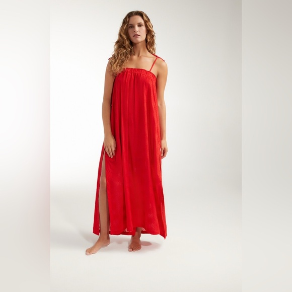 NWT Hermoza Susanna cinched red maxi dress boho feminine beachy elegant flowy - Picture 1 of 12